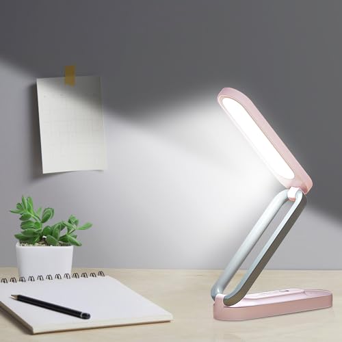 Nizirioo Schreibtischlampe LED Kabellos Faltbar Tischlampe Dimmbare Tischleuchte mit 3 Helligkeitsstufen Augenschonende Tischlampen Leselampe USB Wiederaufladbare Touch-Steuerung Nachttischlampe Rosa von Nizirioo