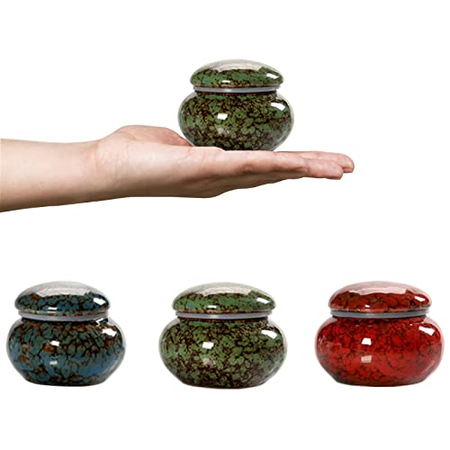 3 kleine Urnen für menschliche Asche, 4.3 cm große Andenken-Urnen für Mensch oder Haustier, Mini-Keramik-Gedenkurne und Begräbungsasche-Aufbewahrung für Familie und Lieben, grün, rot). von None Brand