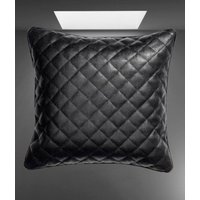 Noor Black Quilted Stitch Lammleder Kissenbezug |Square Diamond Format | Schwarze Überwurf Hülle Home Decor von NoorleatherStore