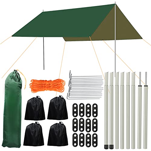 Sonnensegel Camping Zeltplane Wasserdicht Sonnenschutz, 3x3M Camping Zelt Traveller Tarp UV-Strandzelt mit Bodenpflöcke, Sandstrand im Freien Hängematte Tarp mit Öse von Noosverl
