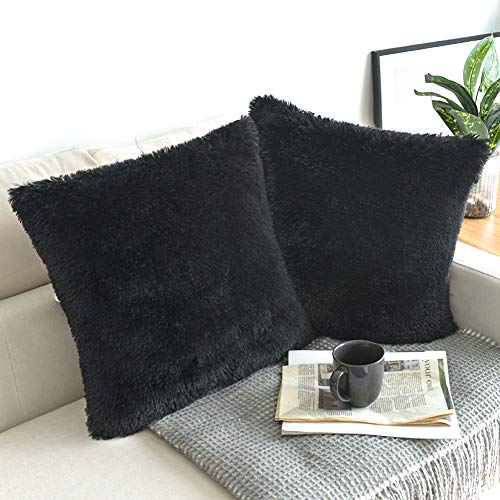 NordECO HOME 2er Set Kissenbezug 50x50 cm Schwarz Künstlich Pelz Dekorative kissenhülle Deko Kissen Kuschelkissen Flauschig Sofakissen Superweich Plüschkissen für Sofa 20x20 Zoll von NordECO HOME