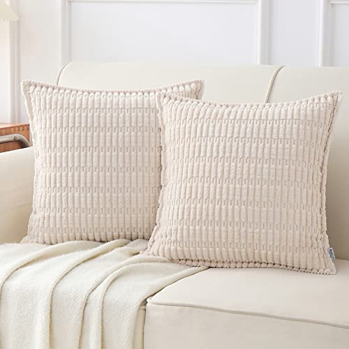 NordECO HOME Kordsamt Kissenbezug 45x45 cm Beige Kissenbezüge Boho Dekorative DekoKissen Kissenhülle Sofakissen Weich für Sofa 2er Set von NordECO HOME