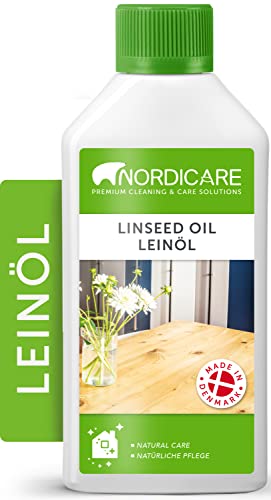 Nordicare Leinöl [500ml] für Holz zum Holzschutz I Leinöl Firnis Holzöl für Innen I Gekochtes Leinöl für Möbel Holz Öl, Leinenöl Holz von Nordicare