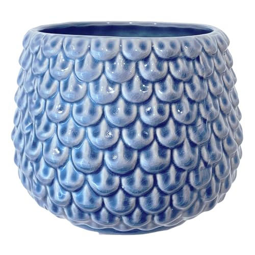 Nordring Retro Übertopf Vintage Pflanztopf für Zimmerplanzen Blumentopf Pino M (13,5 cm ø), blau, Keramik von Nordring