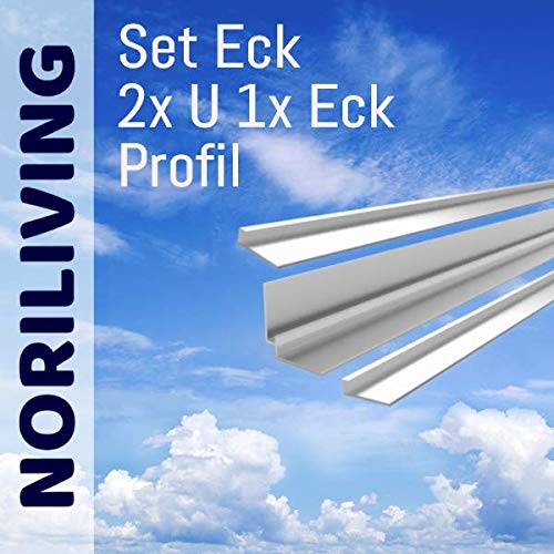 Noriliving Aluminium Profil Set für 3mm und 4mm Aluverbund Duschrückwand (Silber matt) - bestehend aus 2x Abschlussprofil und 1x Eckprofil von Noriliving