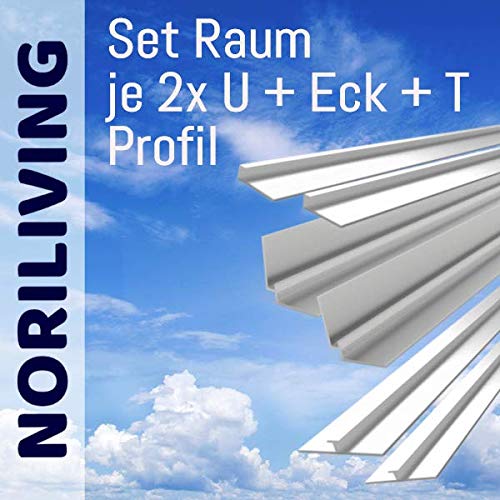 Noriliving Aluminium Profil Set für 3mm Aluverbund Duschrückwand (Silber matt) - bestehend aus je 2x Abschlussprofil, Flächenverbinder und Eckprofil von Noriliving