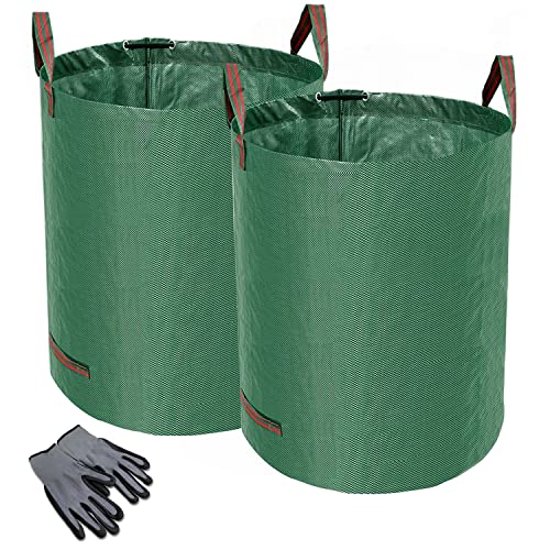 Norjews 2X 300L Gartensack Laubsack Gartenabfallsack, stabil - Gartensäcke für Gartenabfälle, Grünschnittsäcke faltbar, wasserdicht, robust aus Polypropylen-Gewebe 150gsm (inkl. Gartenhandschuhe) von Norjews