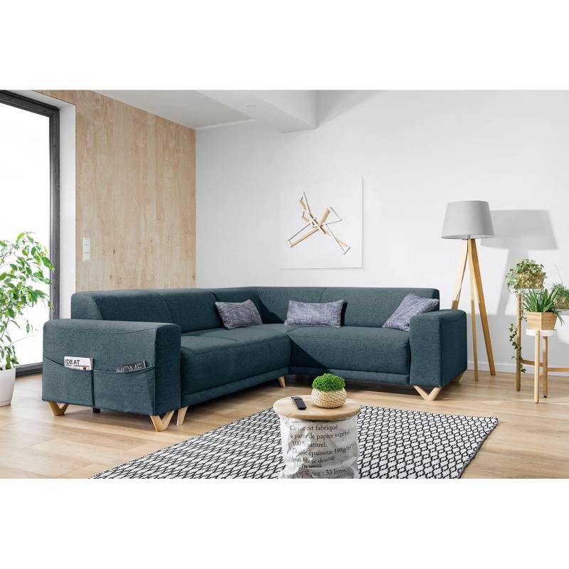 Norrwood Ecksofa Loiz I Schiefer Webstoff 245x76x210 cm mit Schlaffunktion und Bettkasten von Norrwood