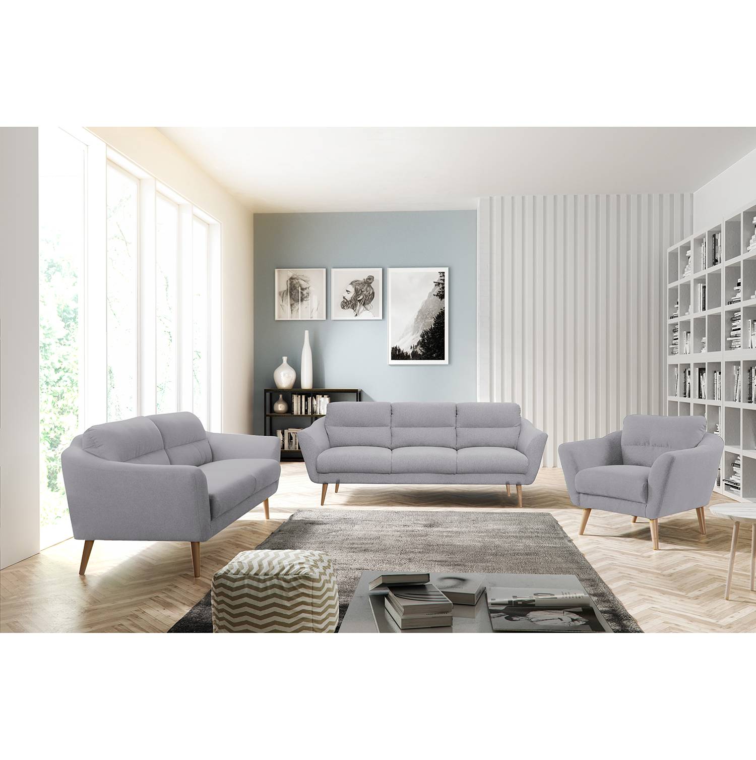 Norrwood Sofa Lucinda I 3-Sitzer Hellgrau Webstoff 209x87x88 cm von Norrwood