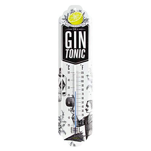 Nostalgic-Art Retro Thermometer, 7 x 28 cm, Gin Tonic Weather – Geschenk-Idee als Bar-Zubehör, aus Metall, Vintage Design von Nostalgic-Art