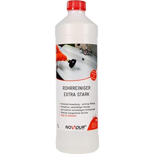 Novadur Rohrreiniger Extra Stark 1 Liter Flasche löst organische Ablagerungen Haare Fett Seife von Novadur