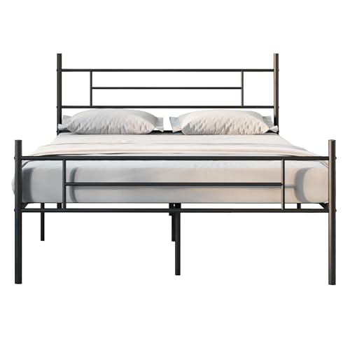 Novilla Bettrahmen 180 x 200 cm, Bettgestell mit Lattenrost, Modern Bettgestelle, Metallbett mit Kopfteil für Schlafzimmer ästezimmer, Schwarz von Novilla