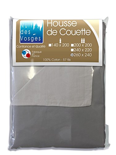 Nuit des Vosges cotoval Bettbezug Baumwolle zweifarbig wendbar 240 x 260 cm Baumwolle Grau Maus/anthrazit 260 x 240 cm von Nuit des Vosges