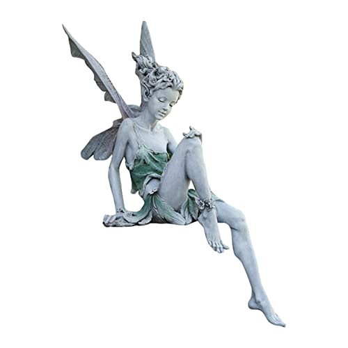 Nupaque Gartendeko Garten Ornament Sitzen Magische Fee, Sitzende Elfen Gartenfiguren, Harz Elfen Skulptur Mit Flügeln Für Fairy Garden Yard Home Desktop Micro Landschaft, Weiss von Nupaque