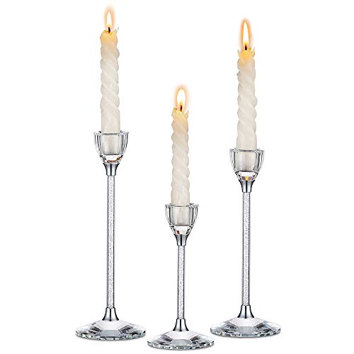 NUPTIO Set mit 3 Kristallkerzenhaltern für Spitzkerzen, Dekorativer Kerzenhalter für Hochzeit, Dinner, Party, Passend für Spitzkerzen in Standardgröße und LED-Kerzen von NUPTIO