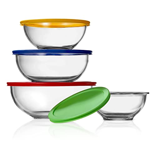 NutriChef Glass Mixing Bowl Set - 4 Sets Stackable Superior Premium Meal-prep Container w/ Airtight Locking Lid, BPA-Free Leakproof, Freezer-to-Oven-Safe, For Food Preparation/Storage, Dishwasher Safe von Nutrichef
