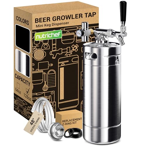 NutriChef Pressurized Growler Tap System - Tragbarer Kegerator-Kit für Edelstahl-Mini-Keg-Spender - CO2-Druckregler hält die Kohlensäure für Craft Beer, Draft und Homebrew - PKBRTP100.5 (128oz) von Nutrichef