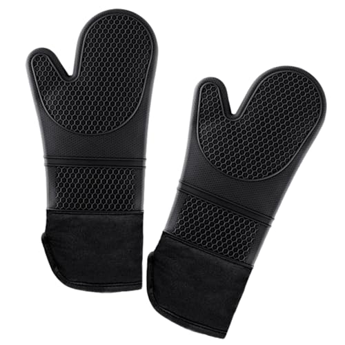 1 Paar Silikon-Kochhandschuhe, rutschfeste Handschuhe, hitzebeständige Ofenhandschuhe, wasserdichte Küchenhandschuhe, geeignet zum Tragen beim Kochen, Backen usw. (schwarz). von NyxSeat
