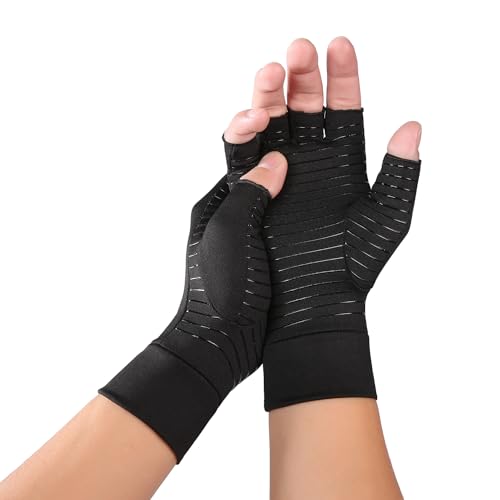 NyxSeat 1 Paar schwarze Halbfingerhandschuhe aus Kupferfaser, fingerlose Handschuhe, Semi-Daktylitis-Gelenkhandschuhe, Arthritis-Kompressionshandschuhe, Linderung von NyxSeat