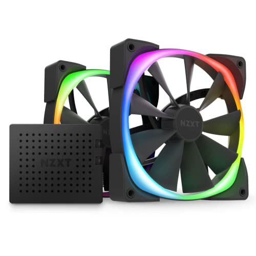 Nzxt AER RGB 2-140mm - HF-2814C-DB - Erweiterte Beleuchtungsanpassungen - Winglet Tips - Fluid Dynamic Bearing - LED RGB PWM Lüfter - Doppellüfter (Beleuchtungscontroller INKLUSIVE) - Schwarz von NZXT