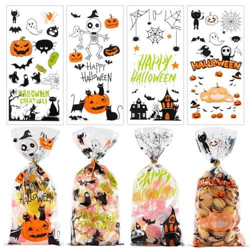 100 Stück Halloween Süßigkeit Tüten, Halloween Plätzchentüten, Halloween Bonbontüten, Halloween Mitgebsel Tüten für Süßigkeiten Snacks Keks, Süßes oder Saures Geschenktüten für Halloween PartyDeko von O-Kinee