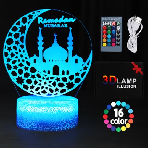 Ramadan LED DIY Lamp, Eid Dekorationen Mond Stern Nachtlichter, 16 Farben Muslim Eid Nachtlicht Deko, 3D Tisch Licht Eid Dekorationen, USB Datenkabel Berühren Farbwechsellampe für Ramadan Dekoration von O-Kinee