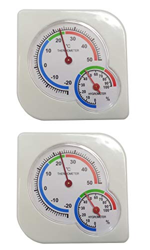 2 x Thermometer mit Hygrometer Analog Temperatur und Feuchtigkeit für In- u. Outdoor 7,5 x 7,5 cm Temperaturanzeige von -20 bis +50 °C weiß von O&W Security