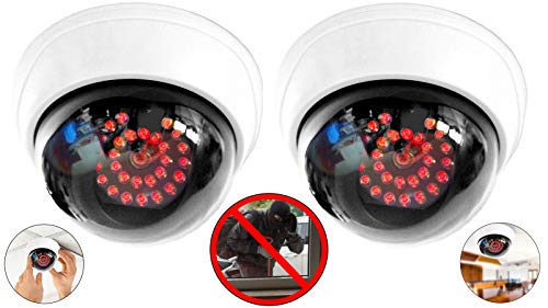 2X Kamera Dummy mit 25 roten LEDs IR Stahler Attrappe mit Objektiv Überwachungskamera Fake Camera täuschend echt für Wand Decke Weiss von O&W Security