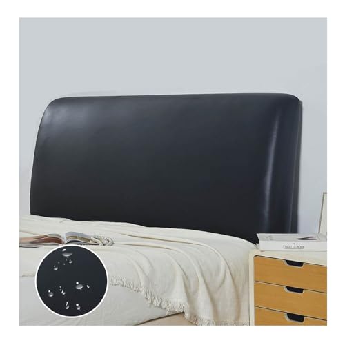 Bed Headboard Covers, Leather Stretch Bed Headboard Cover Slipcover, Dustproof Stretchy Washable Bed Headboard Cover, Elastic Headboard Protection Cover, 120/150/180/200/220 cm ( Farbe : Schwarz , Siz von O·Lankeji