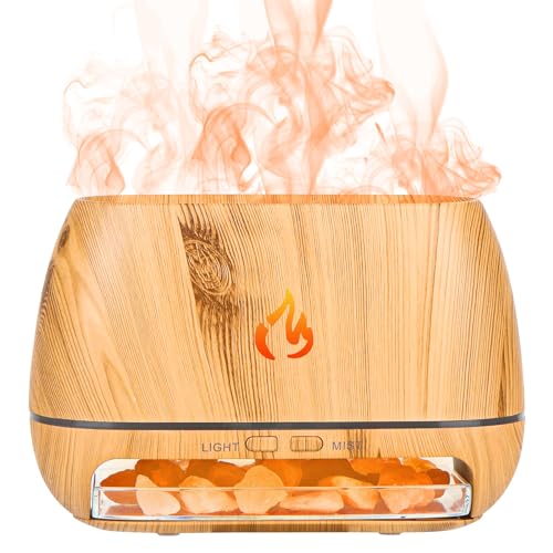 Aroma Diffuser, Diffuser Ätherische Öle Flamme, 200ML Luftbefeuchter Duftlampe Elektrisch, Duftöl Diffuser Automatische Abschaltung, Defuser Luft Aroma Öle mit Himalaya Salt, 7 Farben LED von OBEISN