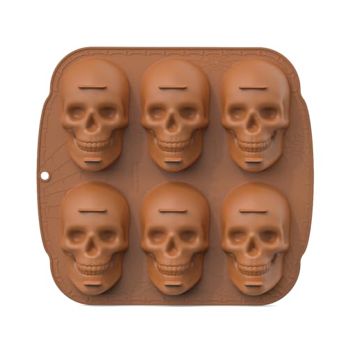 OBEST Totenkopf Kuchenform, Silikonform Totenkopf 6er, Schädel Silikon KuchenForm DIY Backen Dekorationen für Halloween Geburtstags Party Kuchen Whisky Cocktails Saft Schokolade Süßigkeiten Seife von OBEST