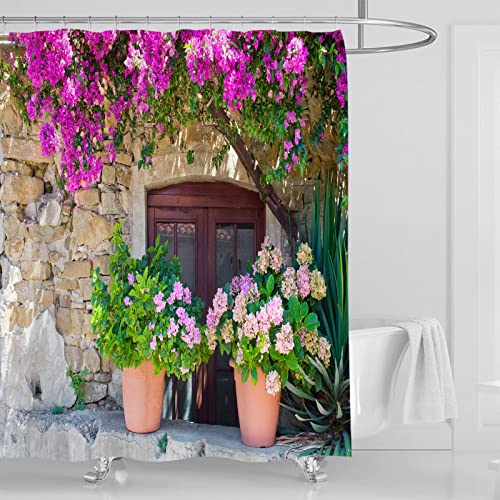 OCEUMACO 3D Lila Floral Duschvorhang 180x180 Italien Blumen Motiv Shower Curtains Textil Antischimmel Wasserdicht Fenster Duschvorhänge Badewanne Stoff Polyester Waschbar Lang Vorhang mit Ringe von OCEUMACO
