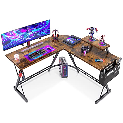 ODK L-förmiger Schreibtisch, Computertisch, Bürotisch mit runder Ecke, Gaming-Tisch mit Monitorablage, 127 x 127 cm, Weinlese von ODK