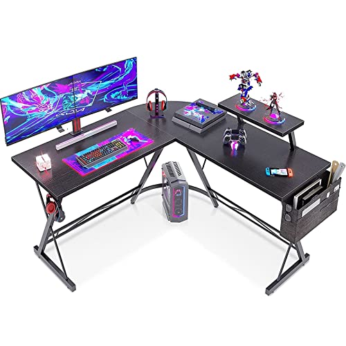 ODK Gaming Tisch, Computertisch, Gaming Schreibtisch mit runder Ecke, Gaming-Tisch mit Monitorablage, 127 x 127cm, Schwarz von ODK