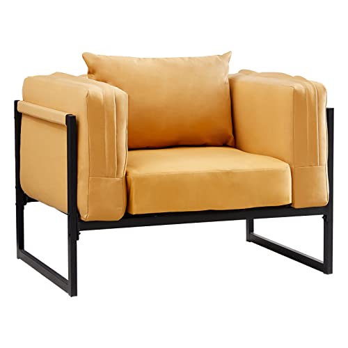 OFCASA 1 Sitzer Sofa Gepolstert Kunstleder Couch mit Metallrahmen und Kissen Sofa für Wohnzimmer Schlafzimmer Büro Garten, 90 x 65 x 65 cm Gelb von OFCASA