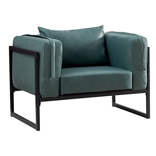 OFCASA 1 Sitzer Sofa Gepolstert Kunstleder Couch mit Metallrahmen und Kissen Sofa für Wohnzimmer Schlafzimmer Büro Garten, 90 x 65 x 65 cm Grün von OFCASA