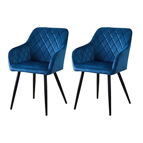 OFCASA 2er Set Esszimmerstühle mit Armlehne Blau Gepolstert Samt Retro Diamant Rückenlehne für Restaurant Empfang 2 Stück von OFCASA