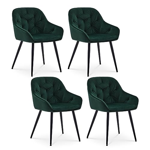 OFCASA 4er Set Esszimmerstühle mit Armlehnen Retro Design Samtstoff gepolsterte Sessel für Esszimmer Küche Grün von OFCASA