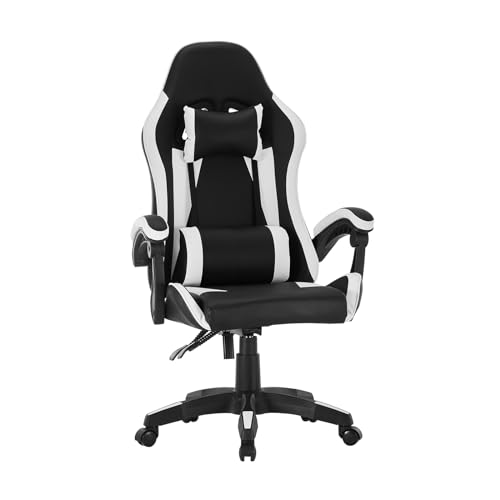 OFCASA Weißer Gaming-Stuhl, ergonomischer Renn-Computer-Schreibtischstuhl mit Rückenstütze, Kopfstütze und gepolsterten Armen, Kunstleder, verstellbarer Drehstuhl, Bürostuhl für Erwachsene, von OFCASA