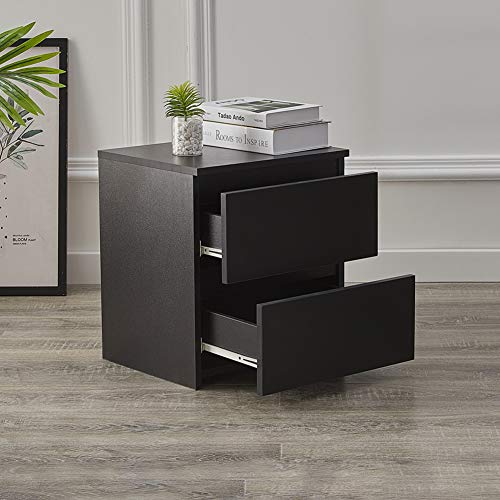 OFCASA Nachttisch mit 2 Schubladen, schwarzes Holz, Nachttisch mit matter Oberfläche für Schlafzimmer, 40 x 34 x 45 cm von OFCASA