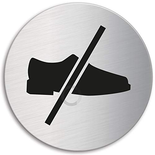OFFORM DESIGN Schild - Schuhe ausziehen | Türschild aus Edelstahl Ø 130 mm selbstklebend | Original Nr.6972 von OFFORM DESIGN