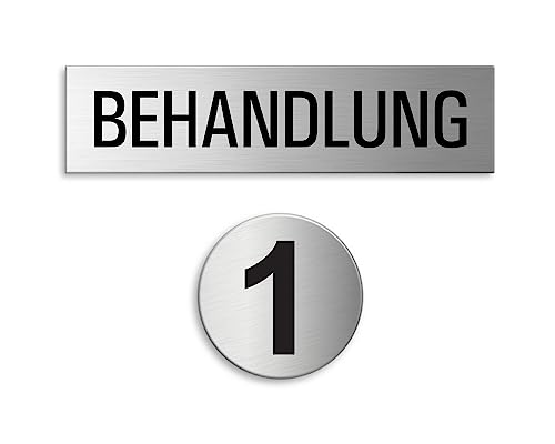 Schild Behandlung No.1 Praxisschilder-Set 160x40 mm + Ø 60 mm aus Edelstahl von OFFORM DESIGN