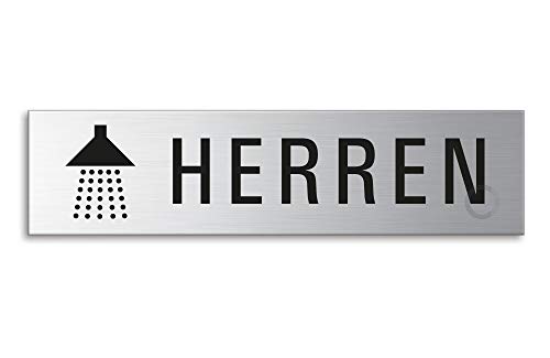 Schild Dusche Herren 160 x 40 mm Türschild aus Edelstahl fein-matt gebürstet selbstklebend Nr.27198 von OFFORM DESIGN