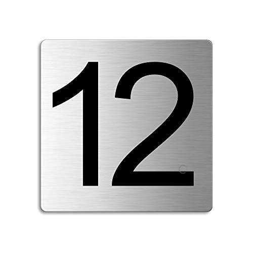 Türnummer 12 Zimmernummer Zahlen Schild aus Edelstahl 85×85 mm selbstklebend Nr.48312 von OFFORM DESIGN
