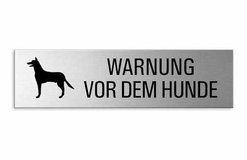 Türschild - Warnung vor dem Hunde | Schild Aluminium Edelstahl-Optik 150 x 40 mm selbstklebend Nr.27173-K von OFFORM DESIGN
