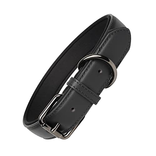 OFHome Hundehalsband, Hundehalsband mit gepolstert und echtes Leder, Verstellbar, Heavy Duty für Kleine Mittelgroße und Große Hunderassen,Schwarz,L von OFHome