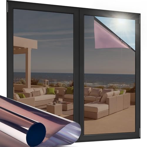 OFHome Fensterfolie Spiegelfolie Selbstklebend Sichtschutz Sonnenschutzfolie Anti-UV Wärmeisolierung Kontrolle Fensteraufkleber Privatsphäre Glas, Braun Silber, 30x200cm von OFHome