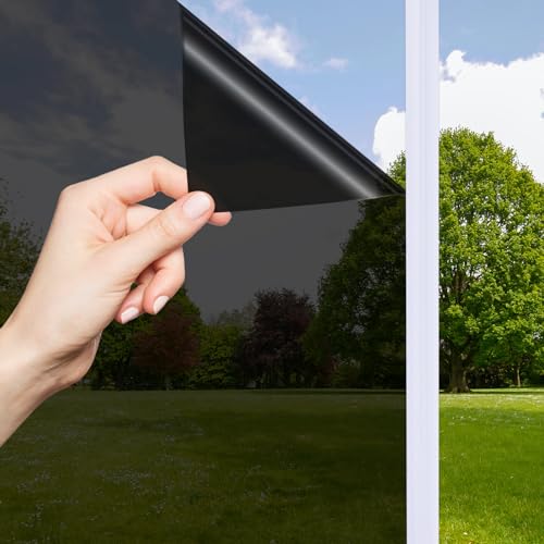 OFHome Spiegelfolie Fensterfolie Spiegelfolie Selbstklebend Sichtschutz Sonnenschutzfolie Anti-UV Wärmeisolierung Kontrolle Fensteraufkleber Privatsphäre Glas, Schwarz, 75x500cm von OFHome