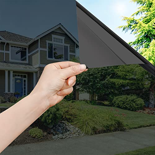 OFHome Spiegelfolie Selbstklebend Fensterfolien Sichtschutz Sonnenschutz Wärmeisolierung Anti-UV Fensterfolien für Büro und Haus Schwarz, 90x500cm von OFHome