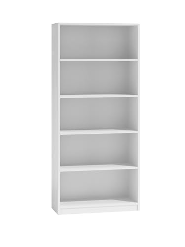 OGGI Oropesa R60 Hohes Bücherregal Fünf Regale SchlafzimmerAufbewahrungseinheit Aufbewahrungsregale Bücherregale und Regaleinheiten Bücherregal 60 x 30 x 182 cm, Weiß von OGGI